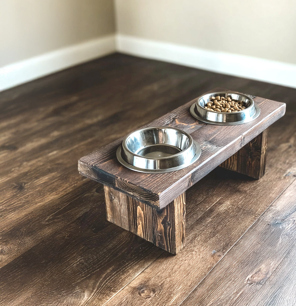Rustic Wood Pet Feeding Station – Handmade Elevated Dog & Cat Feeder