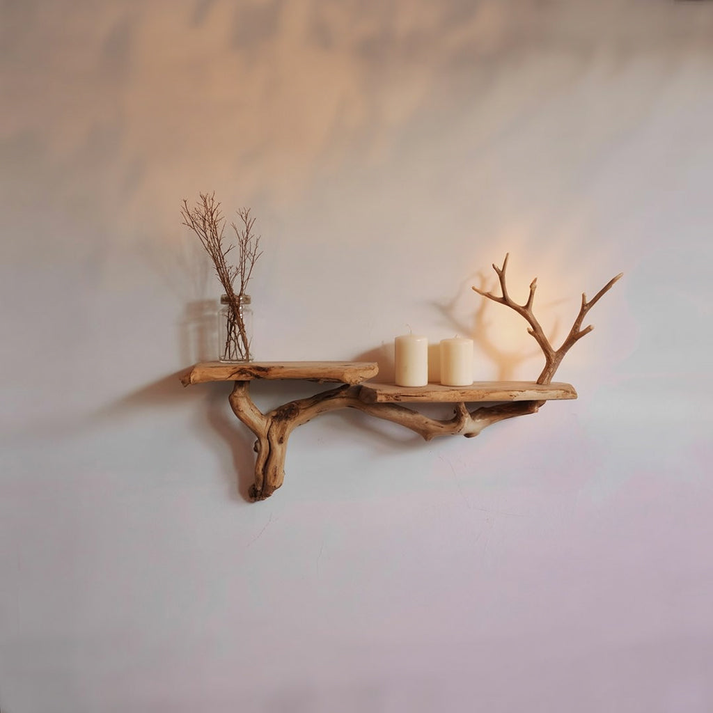 Étagères Flottantes à Bord Naturel en Bois Massif Fait Main