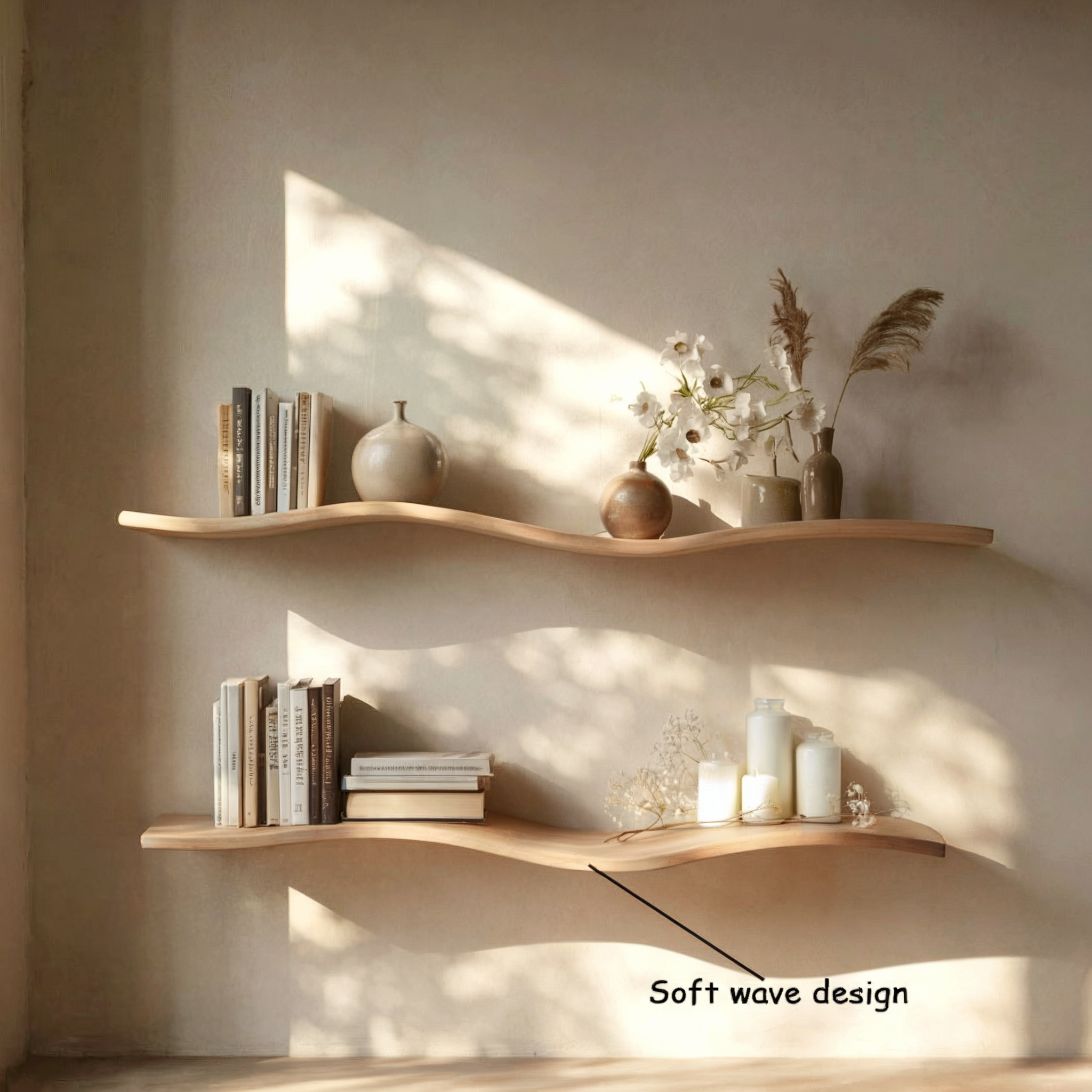 Handcrafted Wavy Rustic Wooden Shelf – Mid-Century Bookcase, Home Décor & Gift