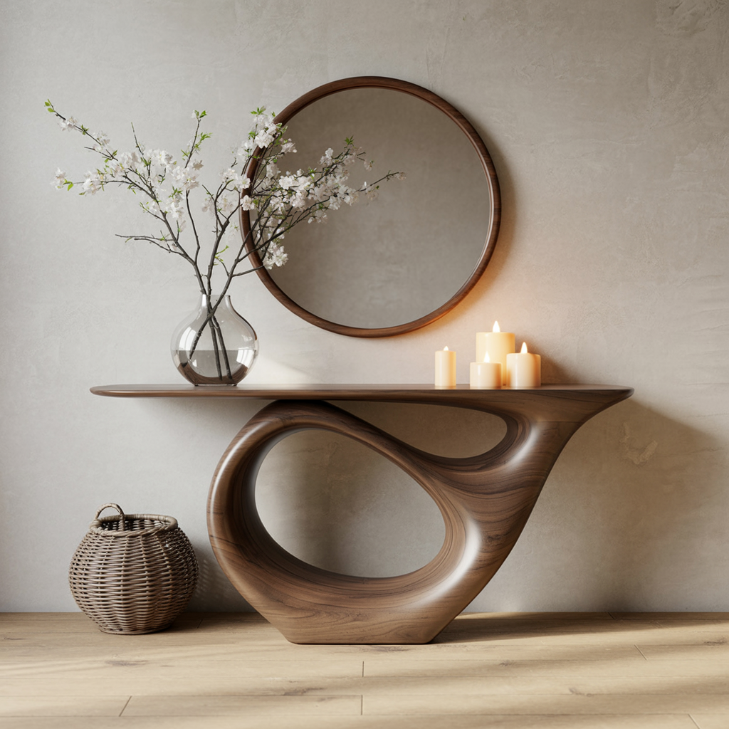 Console Table Handmade – Natural Solid Wood Live Edge Entry Table Furniture