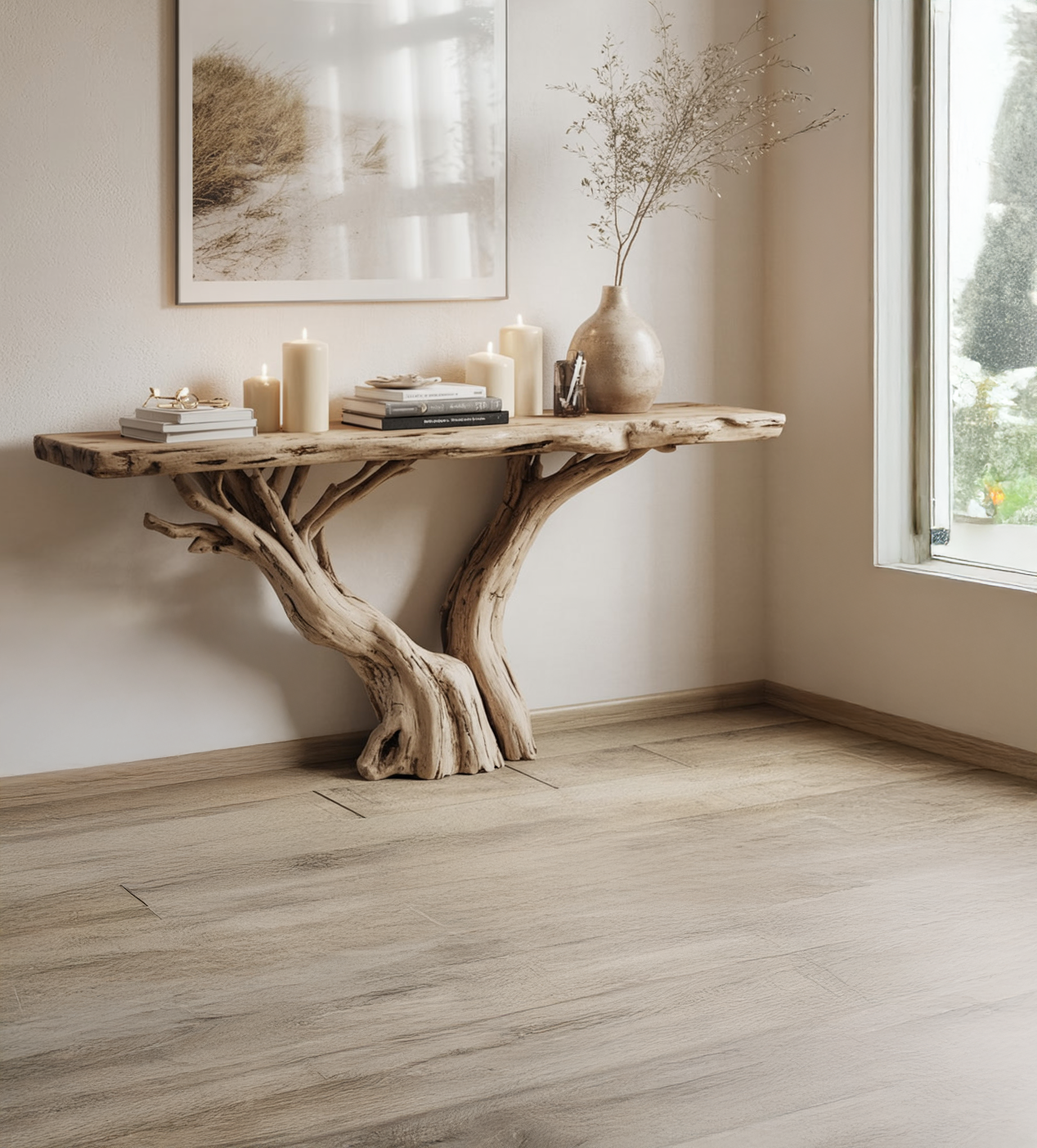 Console d’Entrée Étroit à Bord Vif – Table Artisanale Rustique en Bois Style Farmhouse