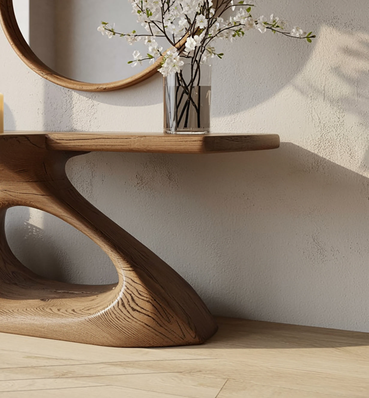 Console en Bois Massif Naturel – Table d’Entrée Sculpturale Fait Main