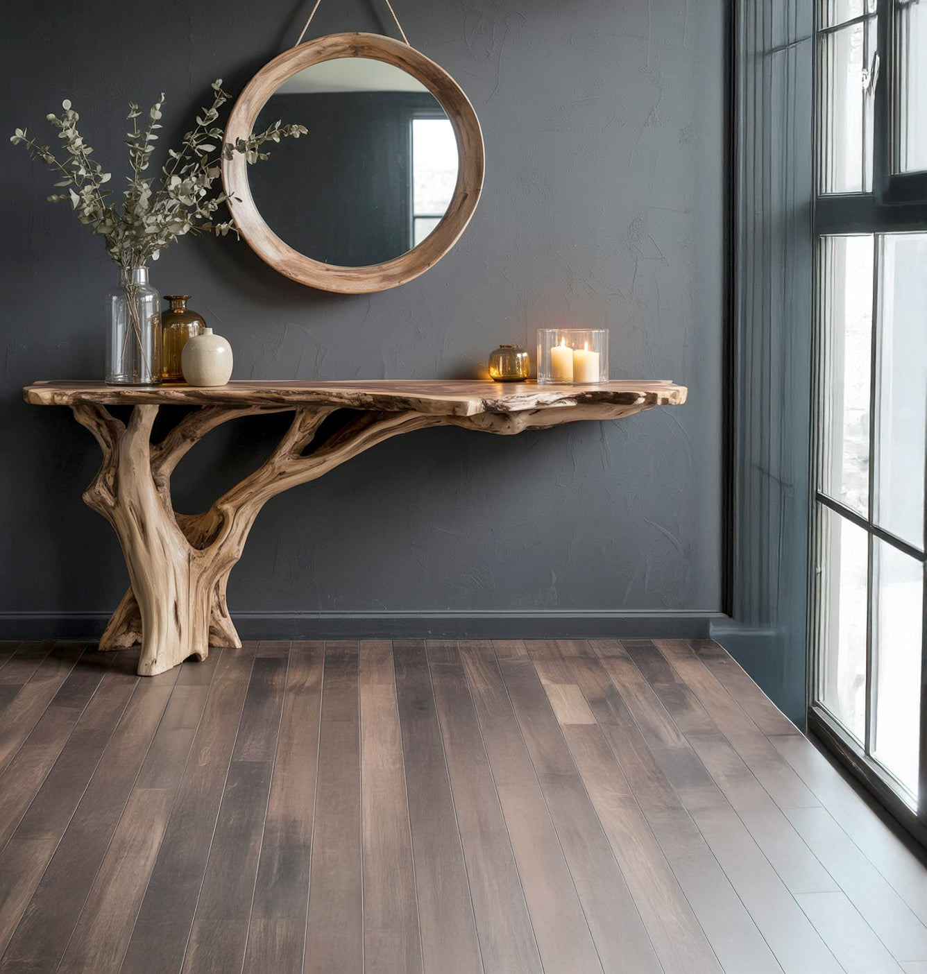 Console en Bois Massif Naturel – Table d’Entrée Sculpturale Fait Main