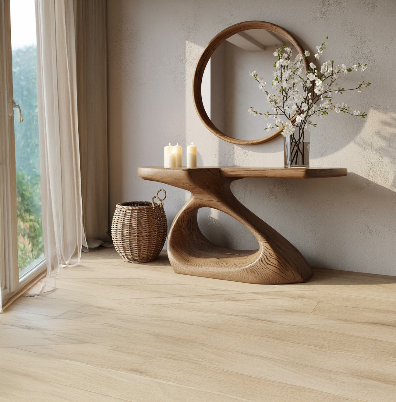 Console en Bois Massif Naturel – Table d’Entrée Sculpturale Fait Main