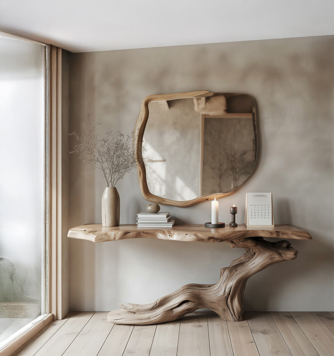 Console en Bois Massif Naturel – Table d’Entrée Rustique Fait Main