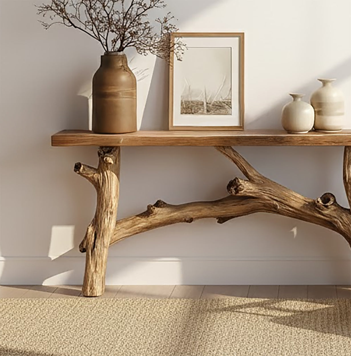 Console Rustique Farmhouse en Bois Massif – Table d’Entrée Artisanale Fait Main