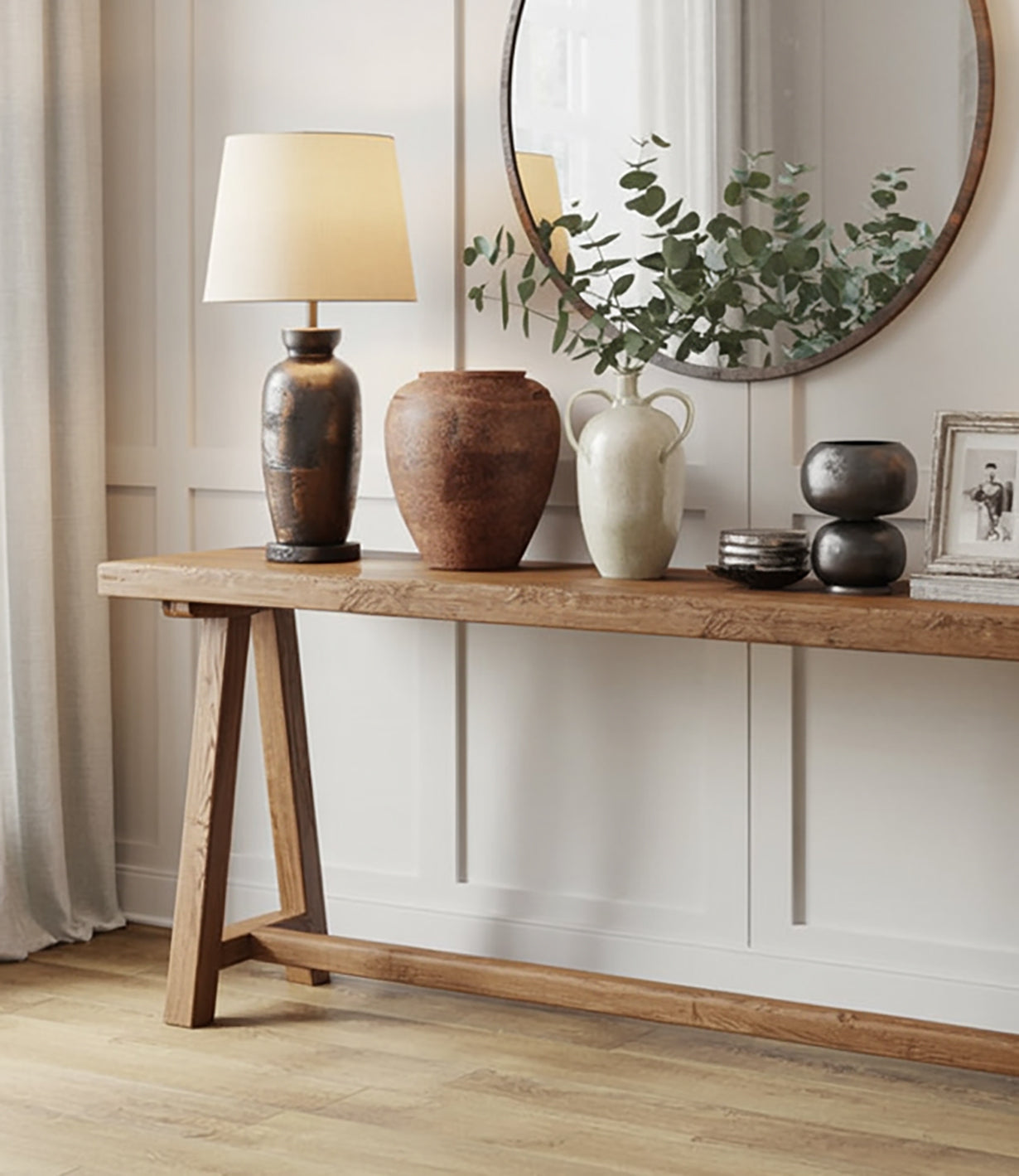 Console en Bois Recyclé Style Rustique – Table d’Entrée Live Edge Faite à la Main