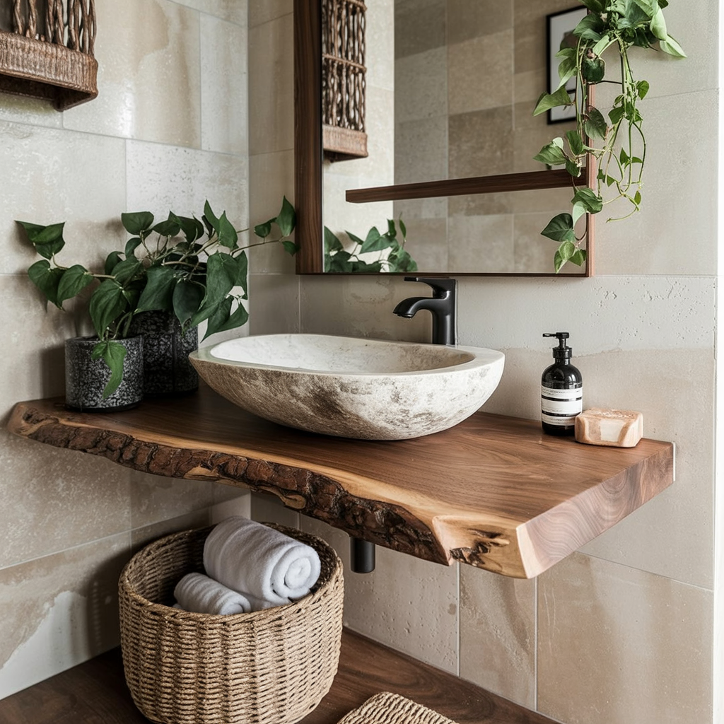 Handcrafted Rustic Floating Bathroom Vanity – Unique Live Edge Shelf
