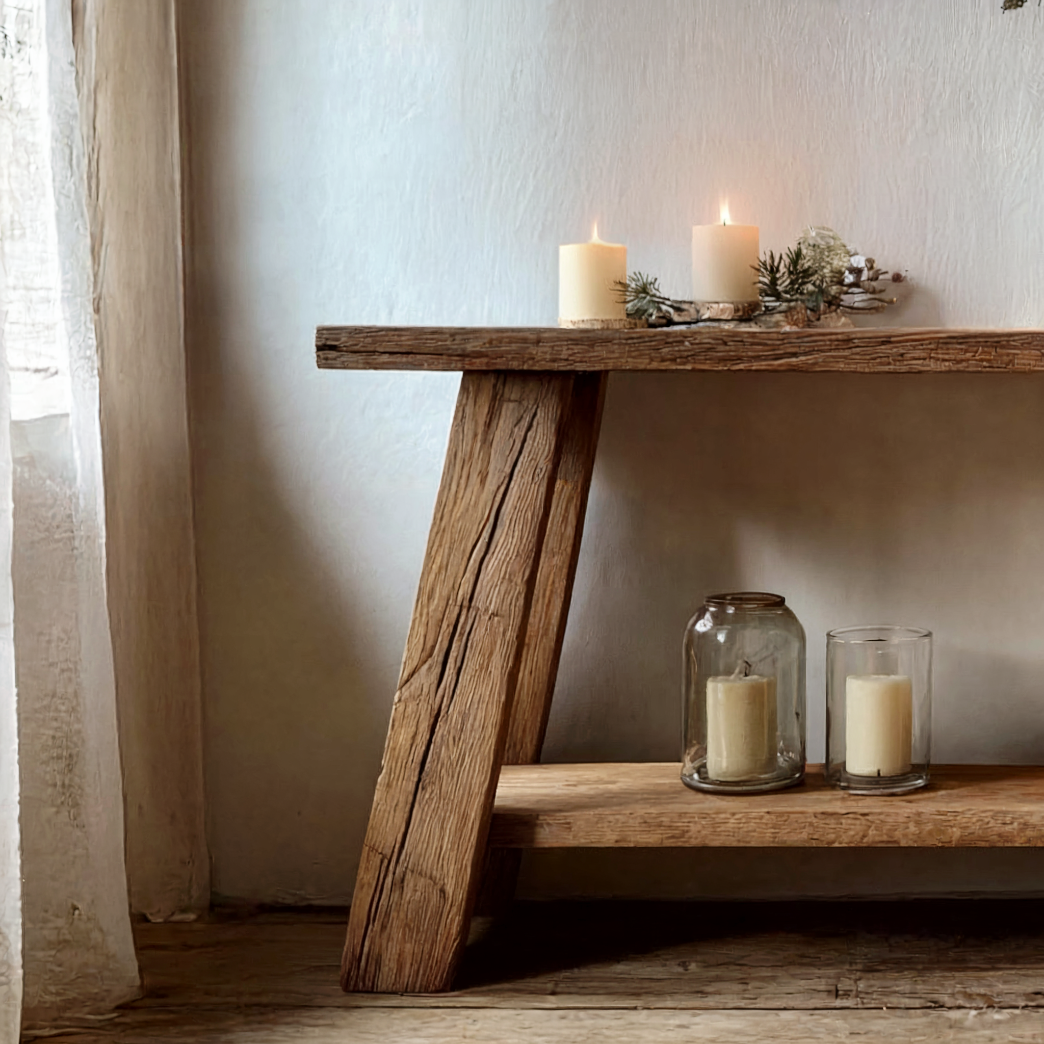 Rustic Oak Console Table – Modern Entryway Table for Farmhouse Furniture Decor