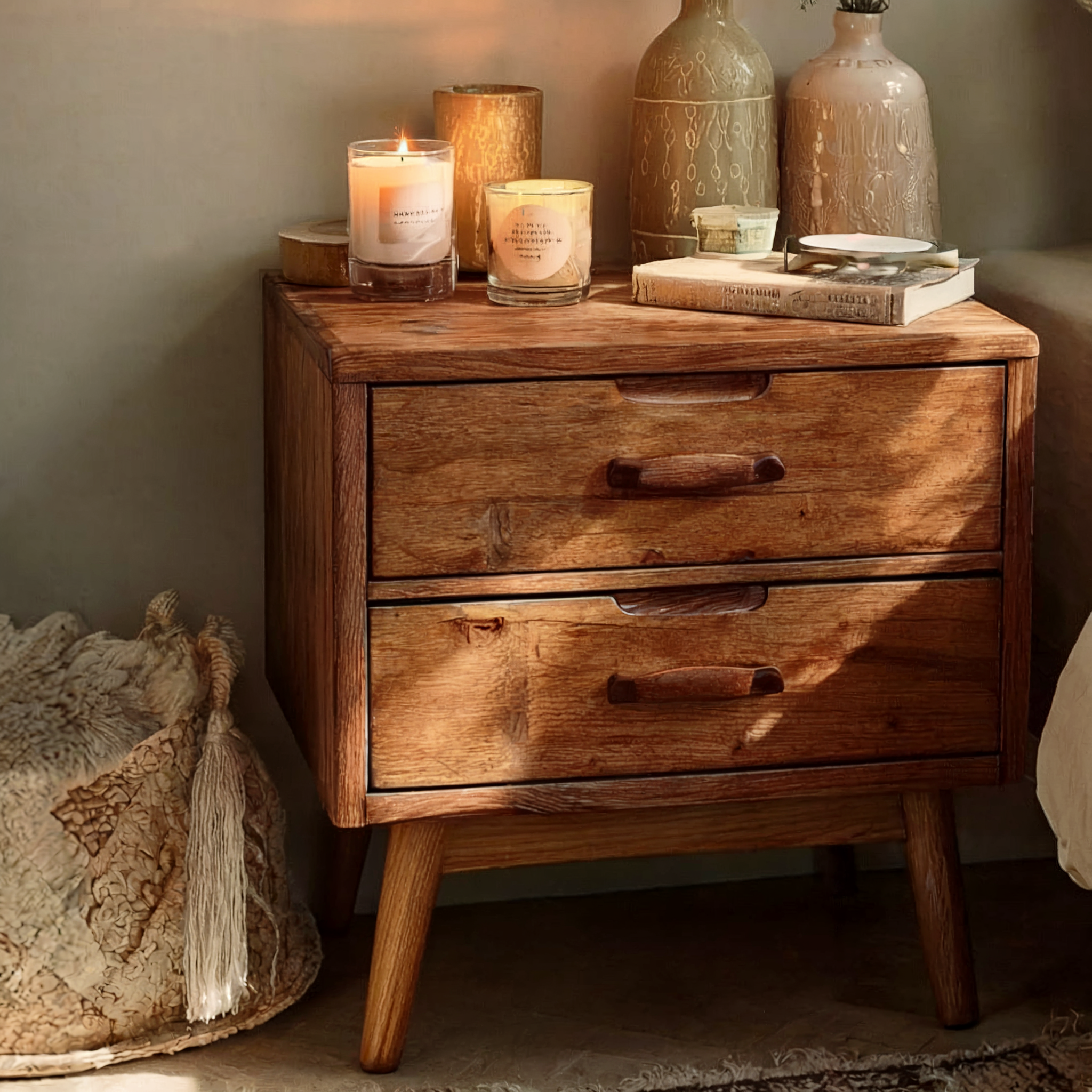 Movable Nightstand Table – 2 Tier Rolling End Table with Wheels for Sofa, Bed or Living Room