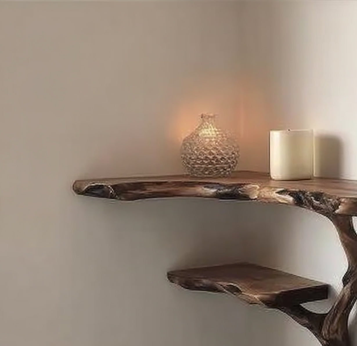 Étagère murale flottante en bois massif – Design arbre décoratif