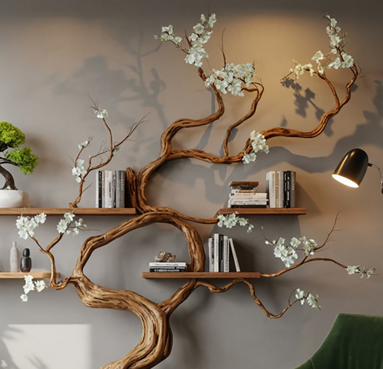 Étagère Murale Arbre en Bois Massif Artisanale – Décoration Murale