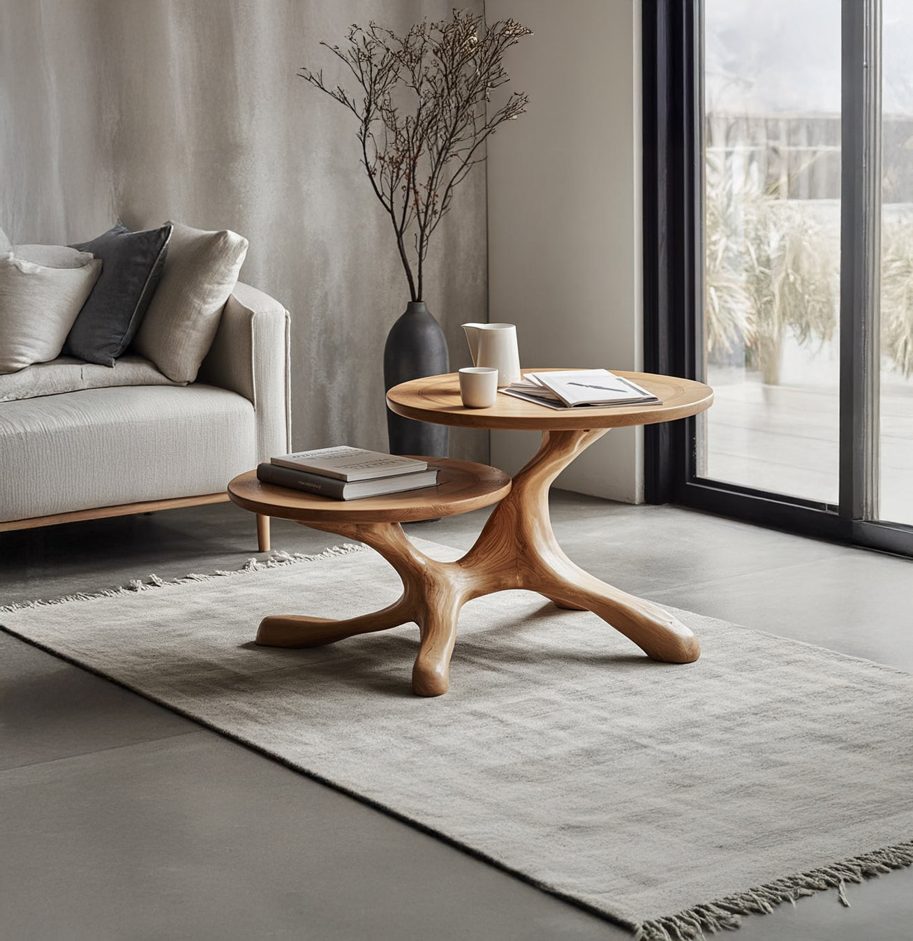 Handmade Solid Wood End Table, Tree Base Side Table, Rustic Home Decor