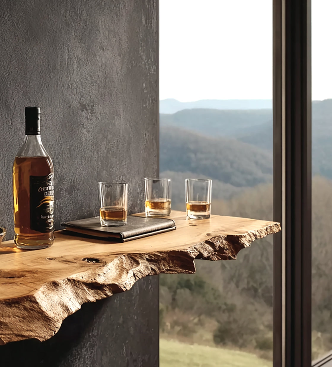 Handcrafted Live Edge Floating Bar Shelf – Rustic Solid Wood Wall Bar for Kitchen or Home