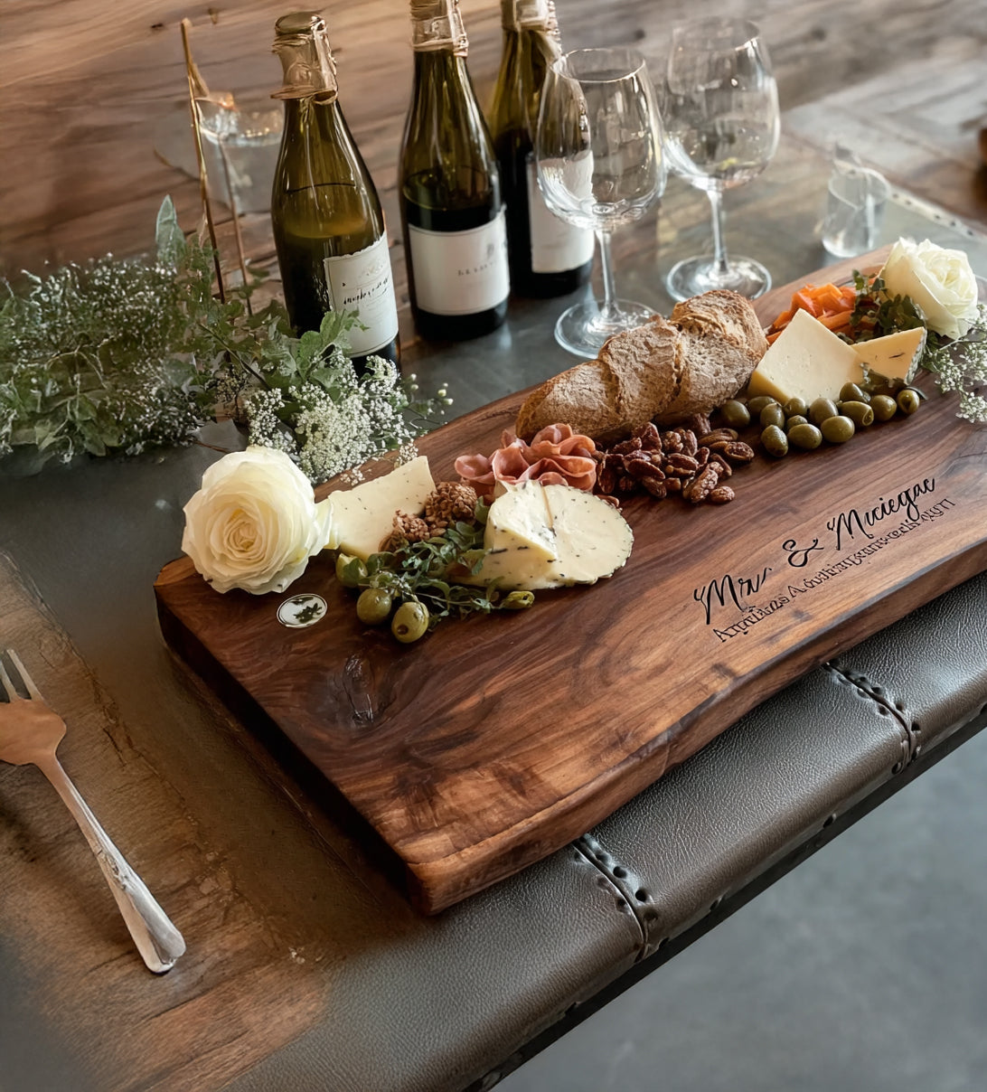 Personalized Live Edge Charcuterie Board – Handmade Solid Wood Cheese & Serving Tray
