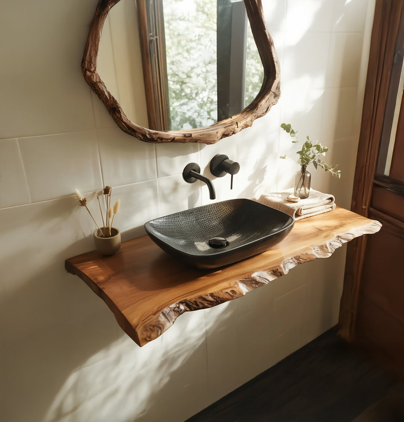 Live Edge Wood Bathroom Vanity – Handmade Natural Solid Wood Sink Countertop