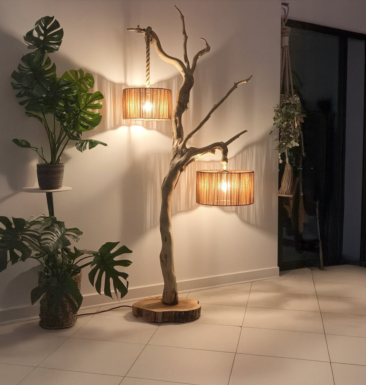 Rustic Wooden Branch Lamp – Handmade Tree Floor Light for Home Decor