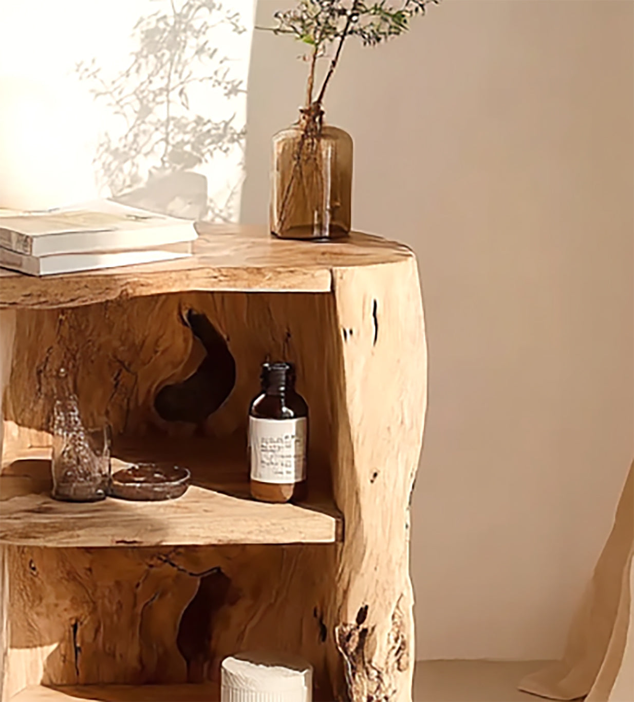 Handmade Nightstand with Drawer – Rustic Natural Wood Bedside Table