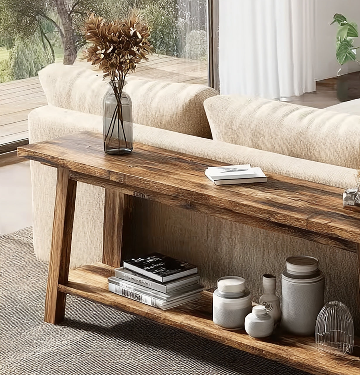 Rustic Reclaimed Wood Console Table – Live Edge Entryway Table