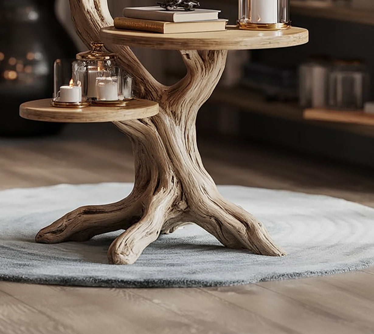 Handcrafted Solid Wood End Table – Tree-Inspired Sculptural Accent Table