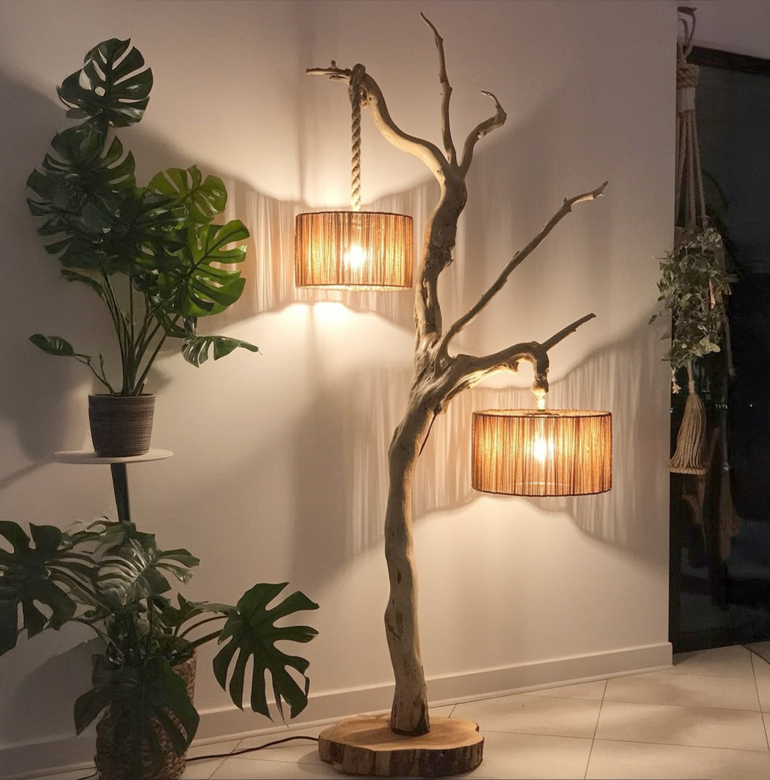 Rustic Wooden Branch Lamp – Handmade Tree Floor Light for Home Decor