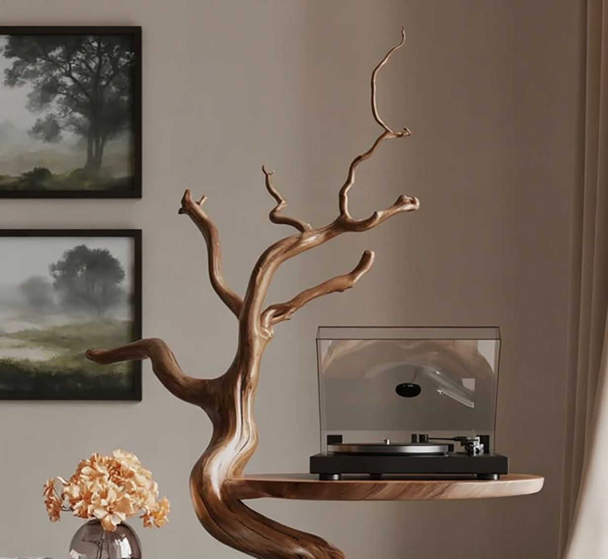 Handmade Wooden Record Player Stand with Vinyl Storage