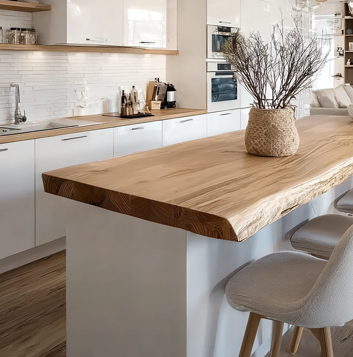 Rustic Scandinavian Live Edge Kitchen Island Top – Solid Wood