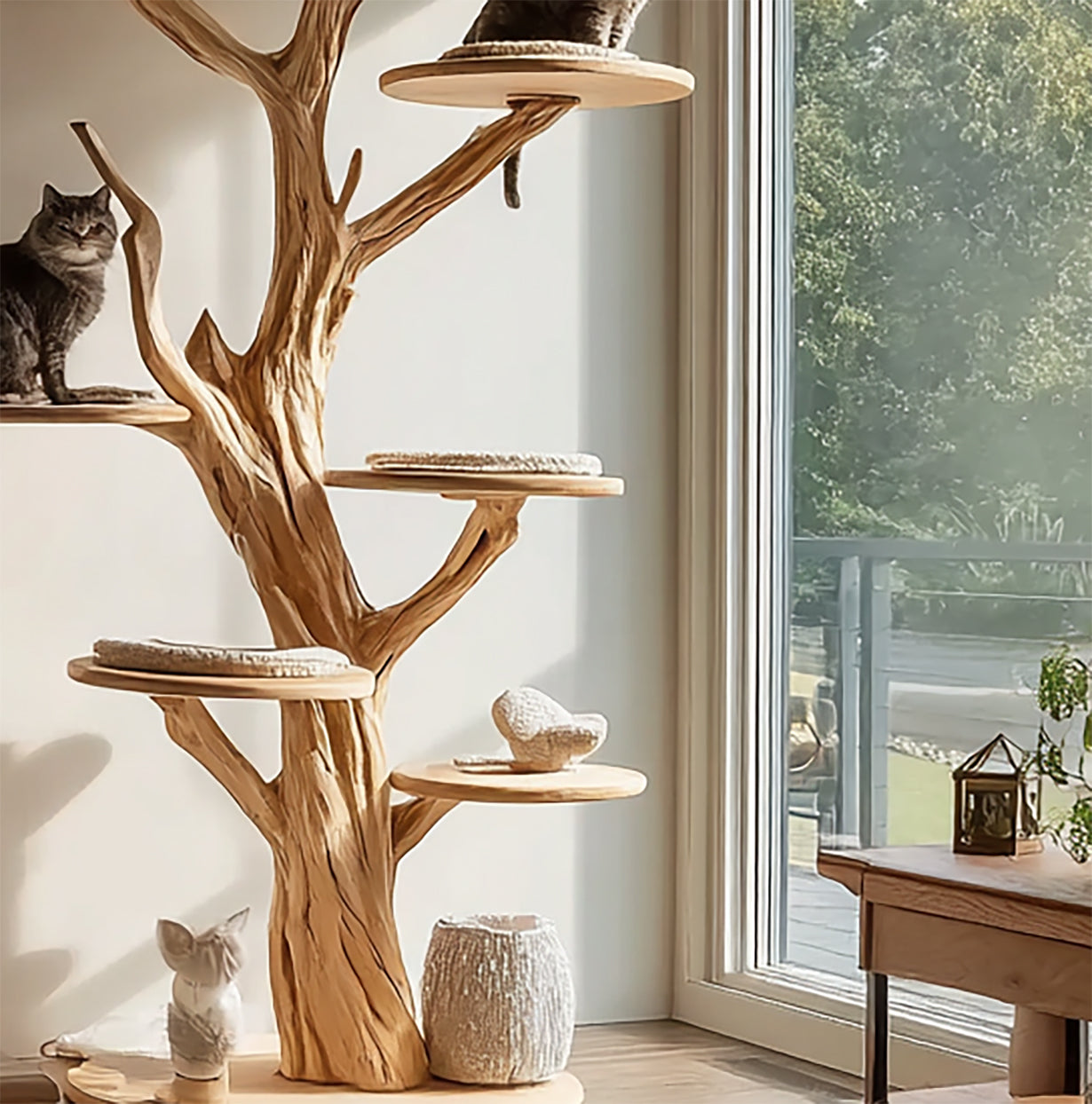 Arbre à Chat en Bois Massif Fait Main – Tour Multi-Niveaux Design
