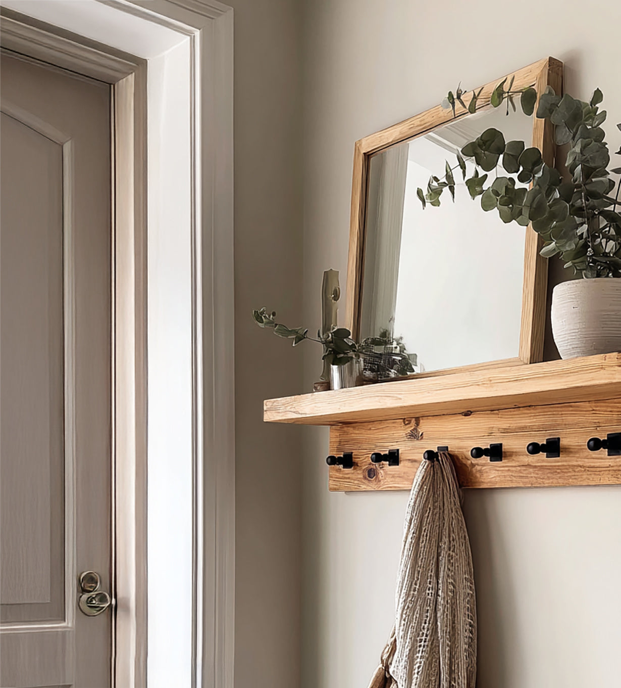 The Ed Wall-Mounted Coat Rack with Shelf – Rustic Modern Entryway Organizer