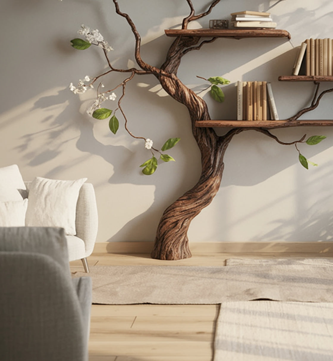 Tree Bookshelf – Nature Inspired Wooden Wall Shelf for Home Decor