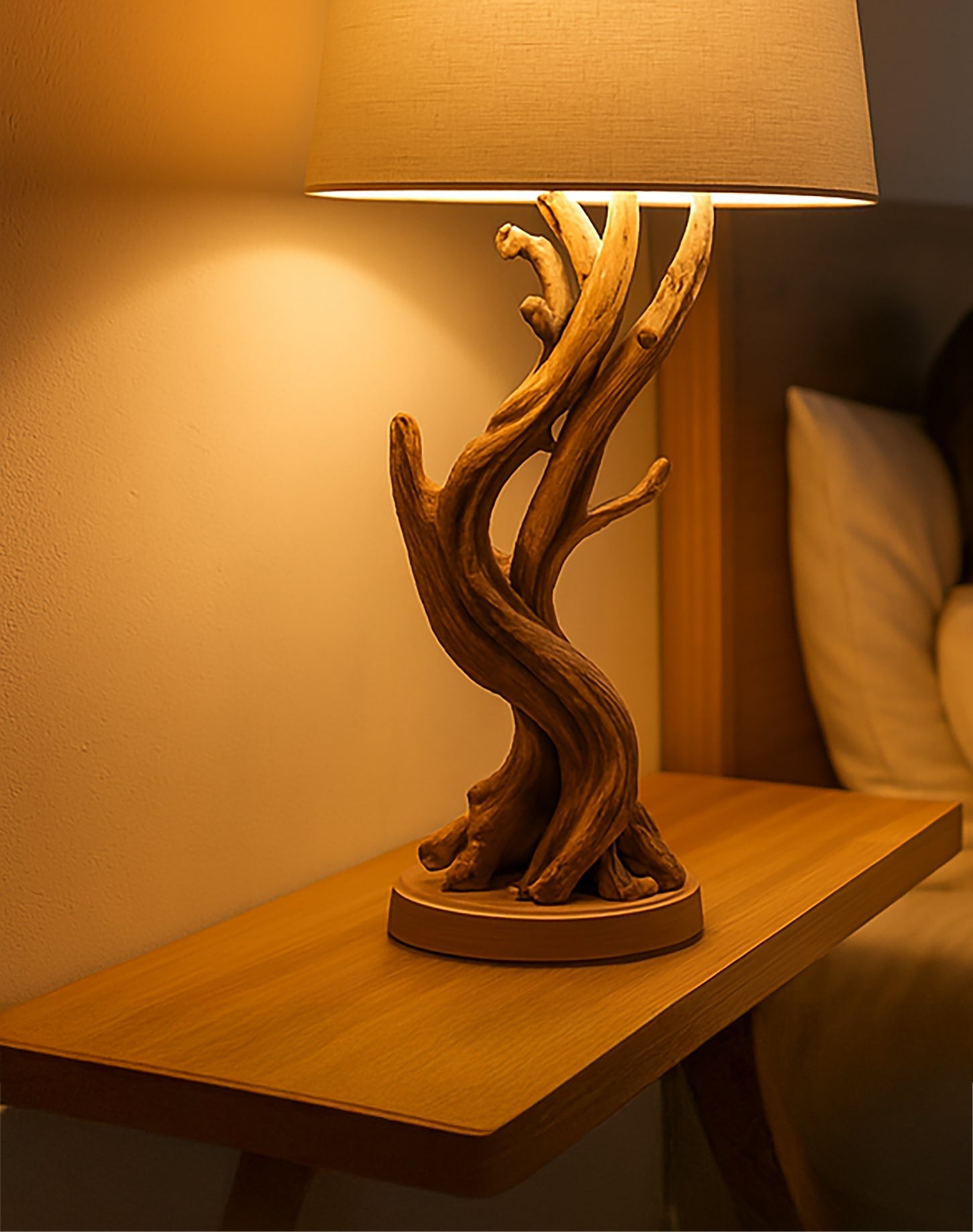 Handmade Pine Wood Tree Floor Lamp - Rustic Home Decor