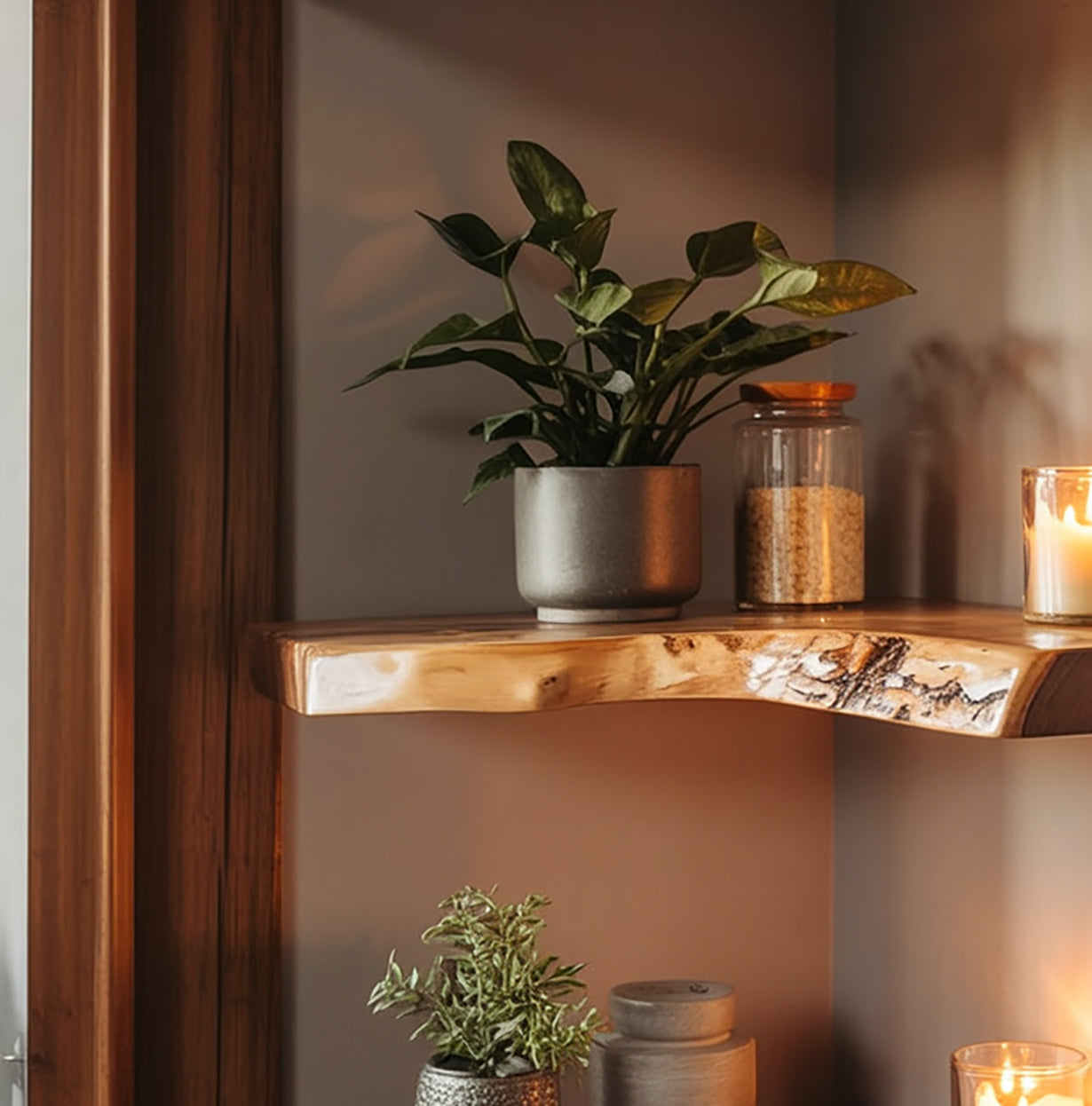 Étagère d’angle en bois Live Edge faite main – Étagère murale flottante