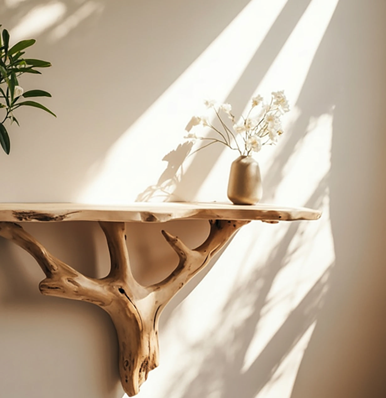 Rustic Driftwood Shelf – Handmade Solid Wood Console & Wall Art Decor