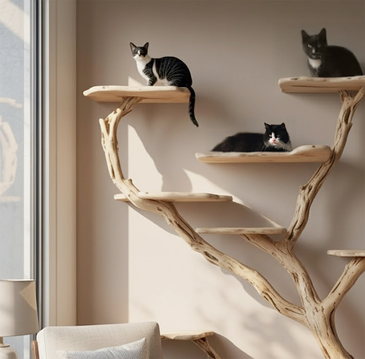 Handcrafted Wooden Cat Tree Tower – Large Solid Wood Cat Furniture