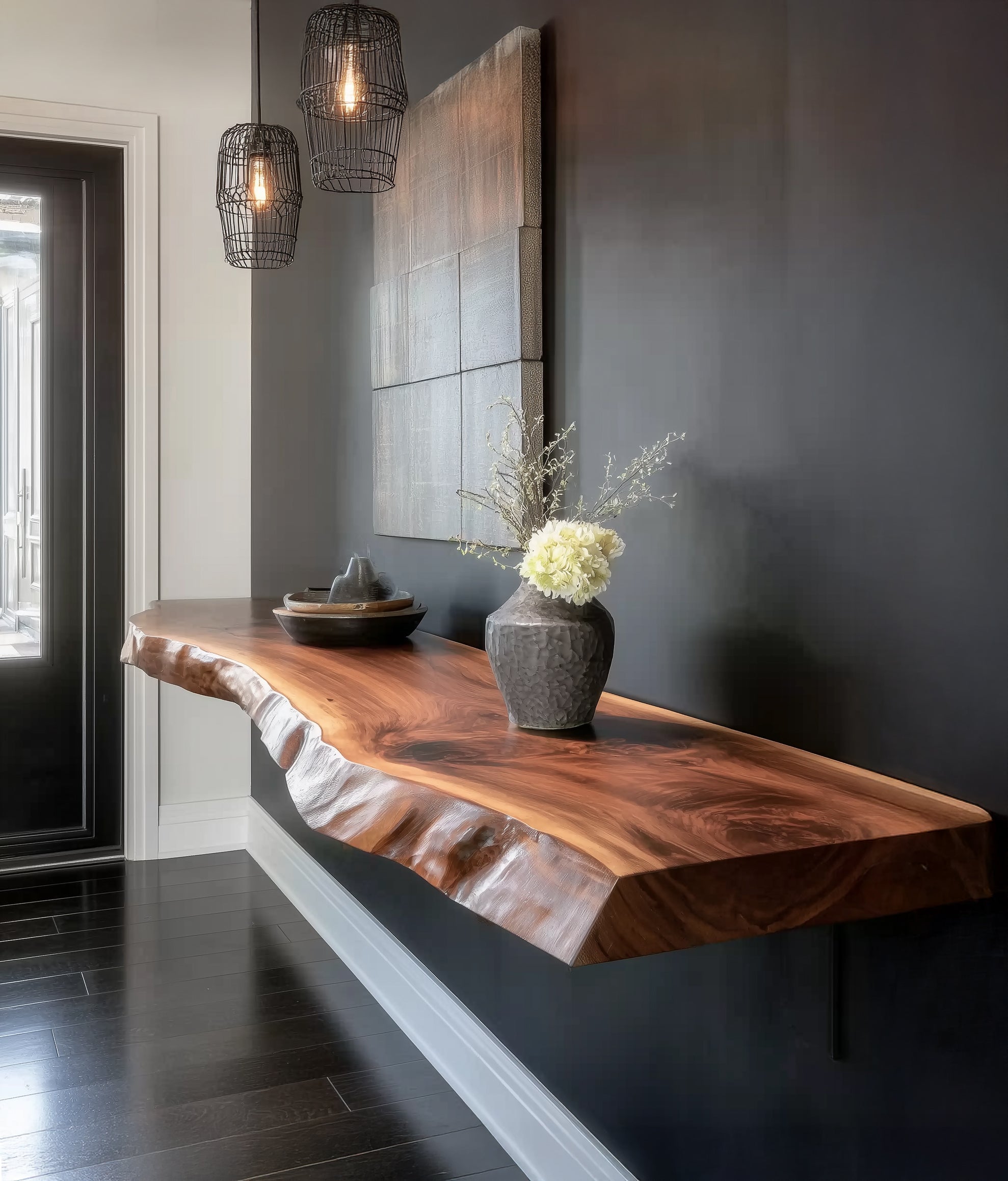Floating Corner Wall Shelf – Custom Live Edge Long Floating Display Shelf