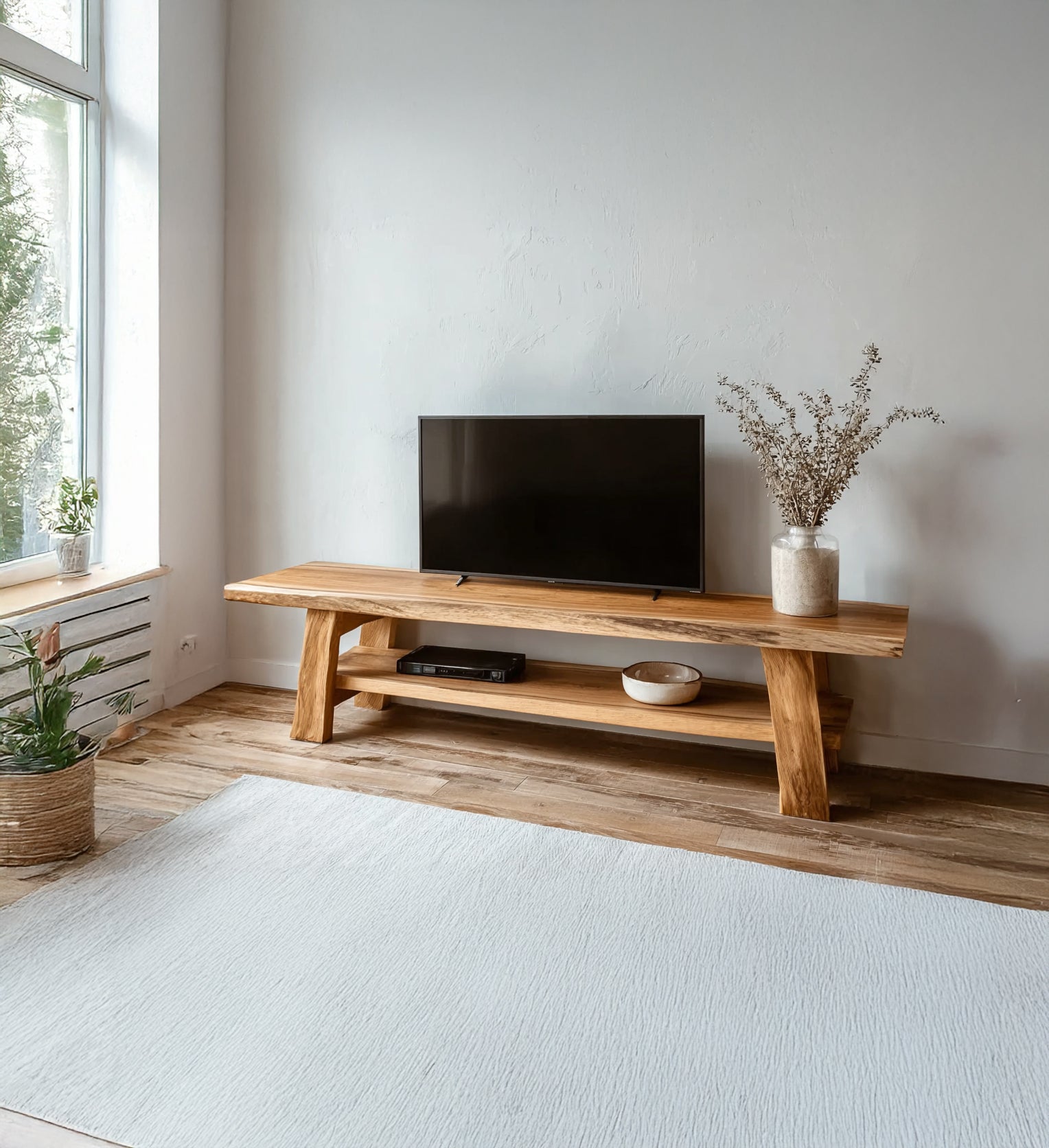 Rustic Reclaimed Oak TV Stand – Solid Wood Console with Storage for Living Room