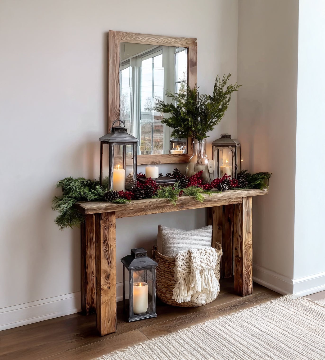 Rustic Farmhouse Console Table – Handmade Solid Wood Entryway Table with Natural Finish