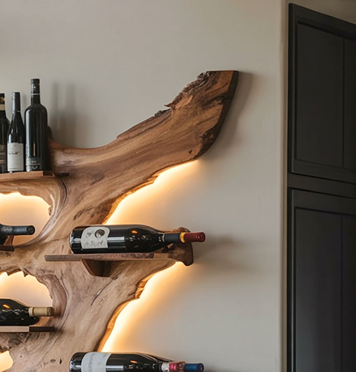 Live Edge Wooden Wine Rack – Wall Mounted Rustic Wine Shelf, Christmas Gift