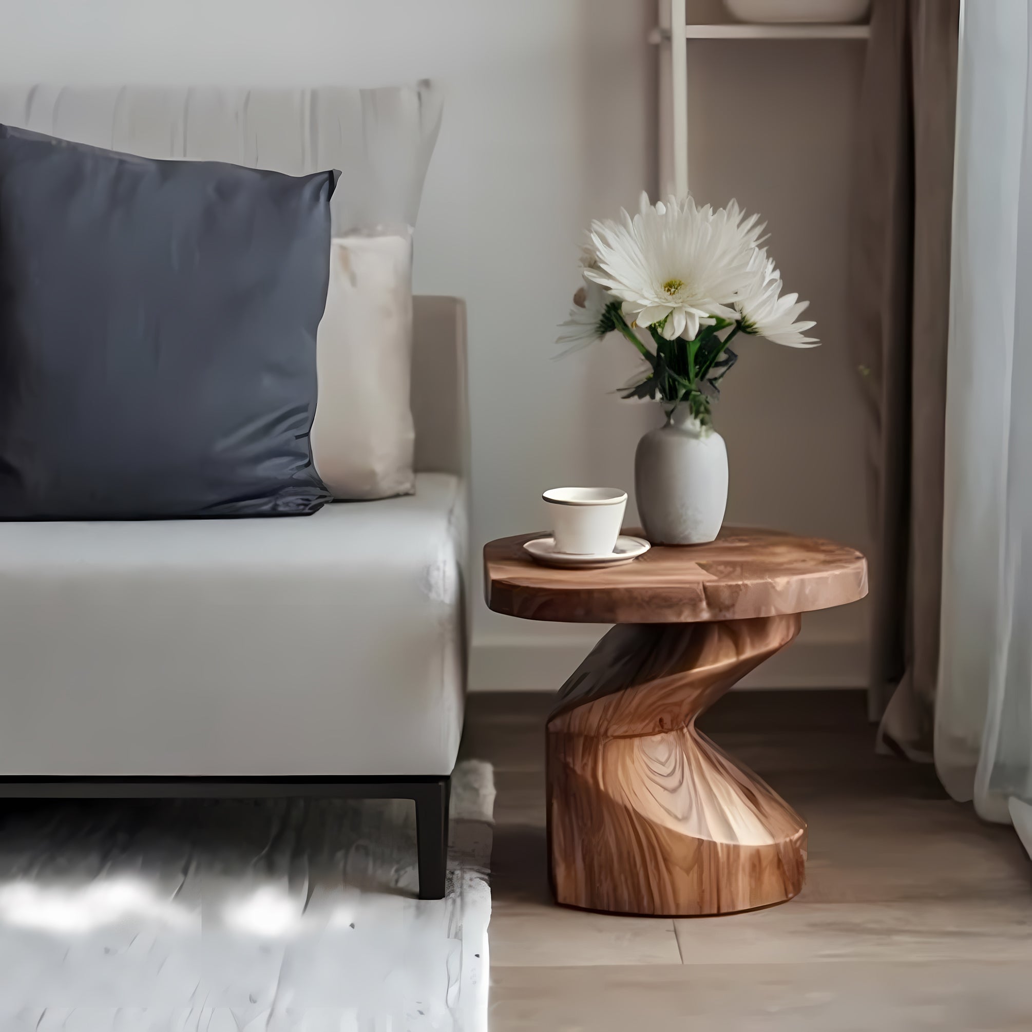 Handcrafted Solid Wood Spiral Side Table – Unique Sculptural End Table