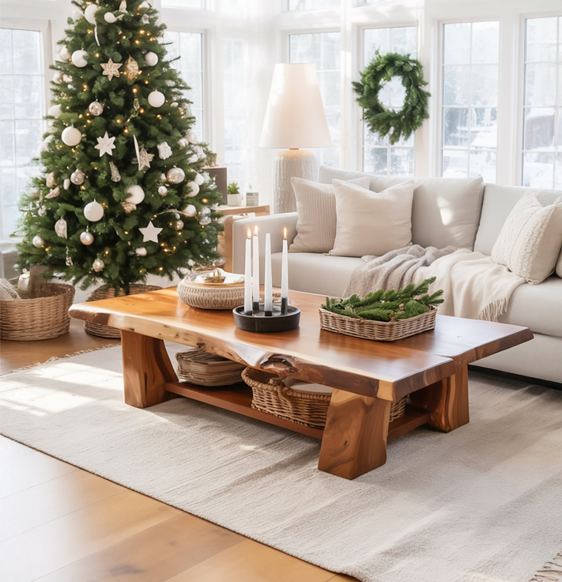 Rustic Solid Wood Coffee Table – Handcrafted with Built-In Shelf