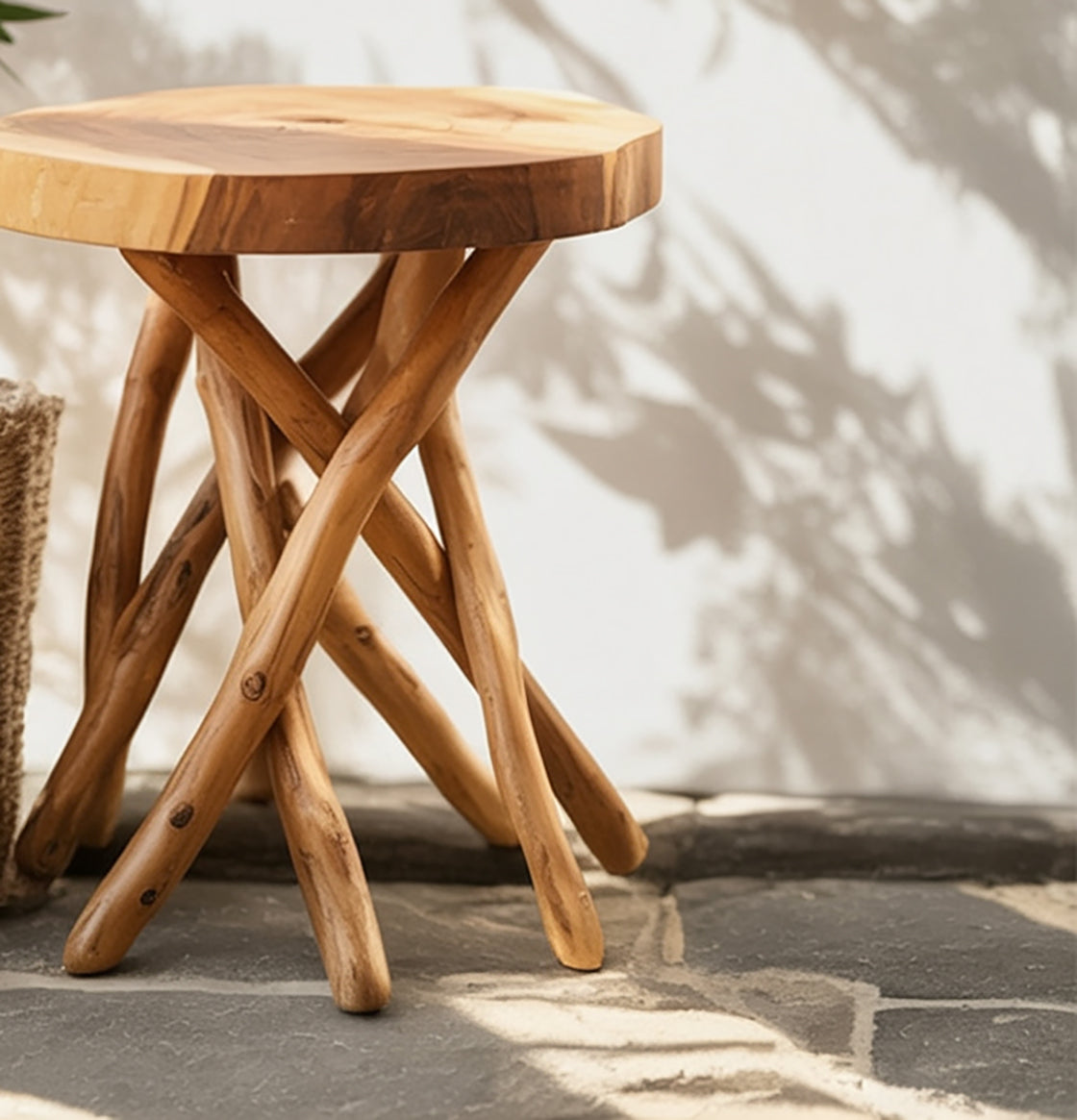 Rustic Wood End Table – Handcrafted Natural Driftwood Side Table, Boho Farmhouse Decor