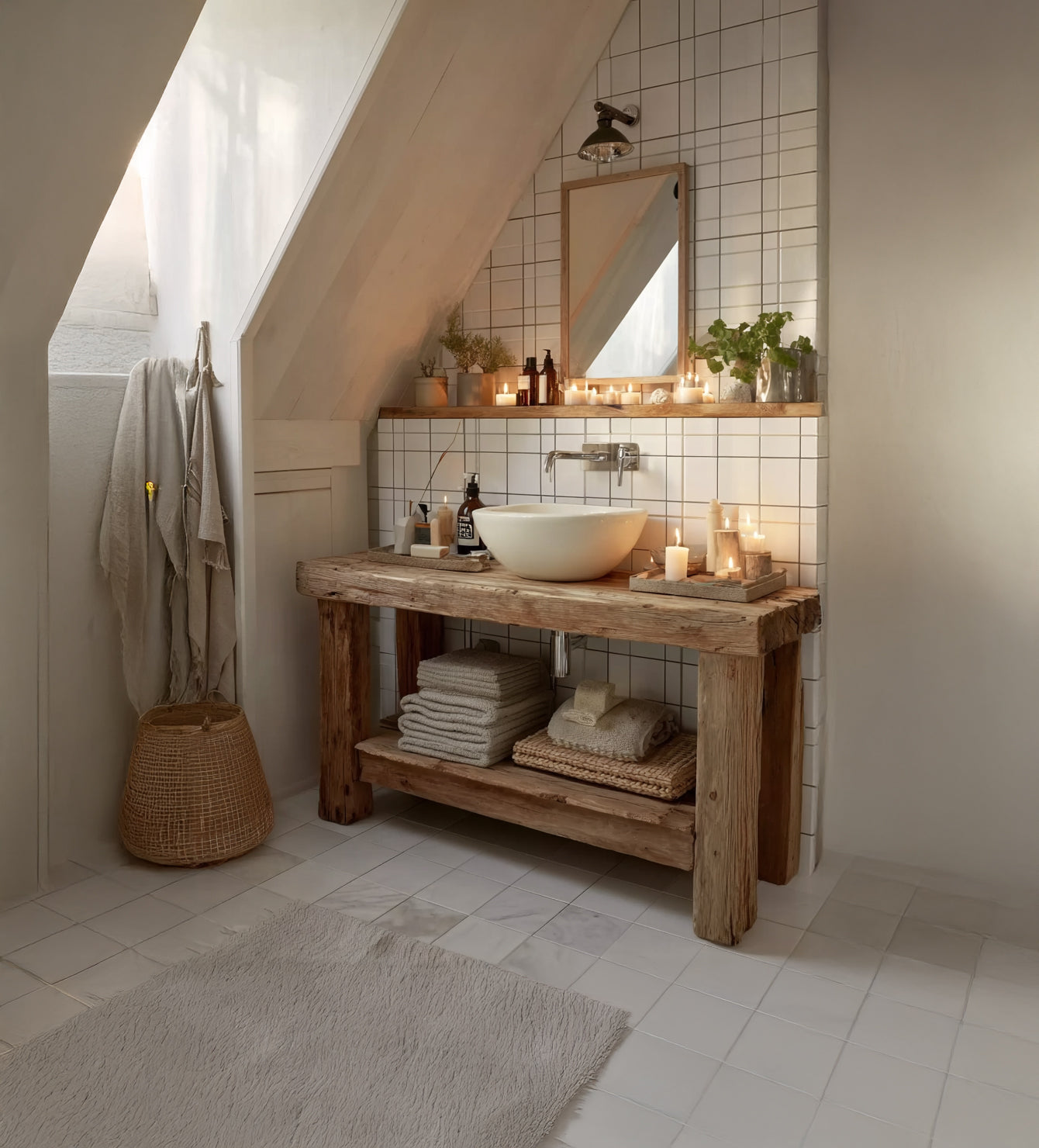 Rustic Reclaimed Wood Bathroom Vanity – Handmade Solid Timber Sink Console with Shelf