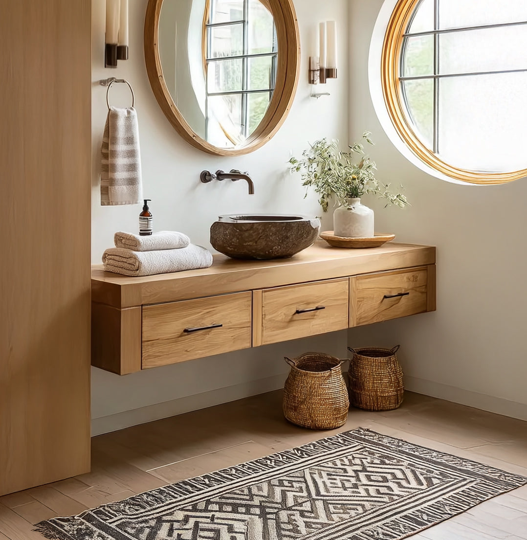 Handmade Solid Wood Floating Bathroom Vanity with Drawers – Modern Design