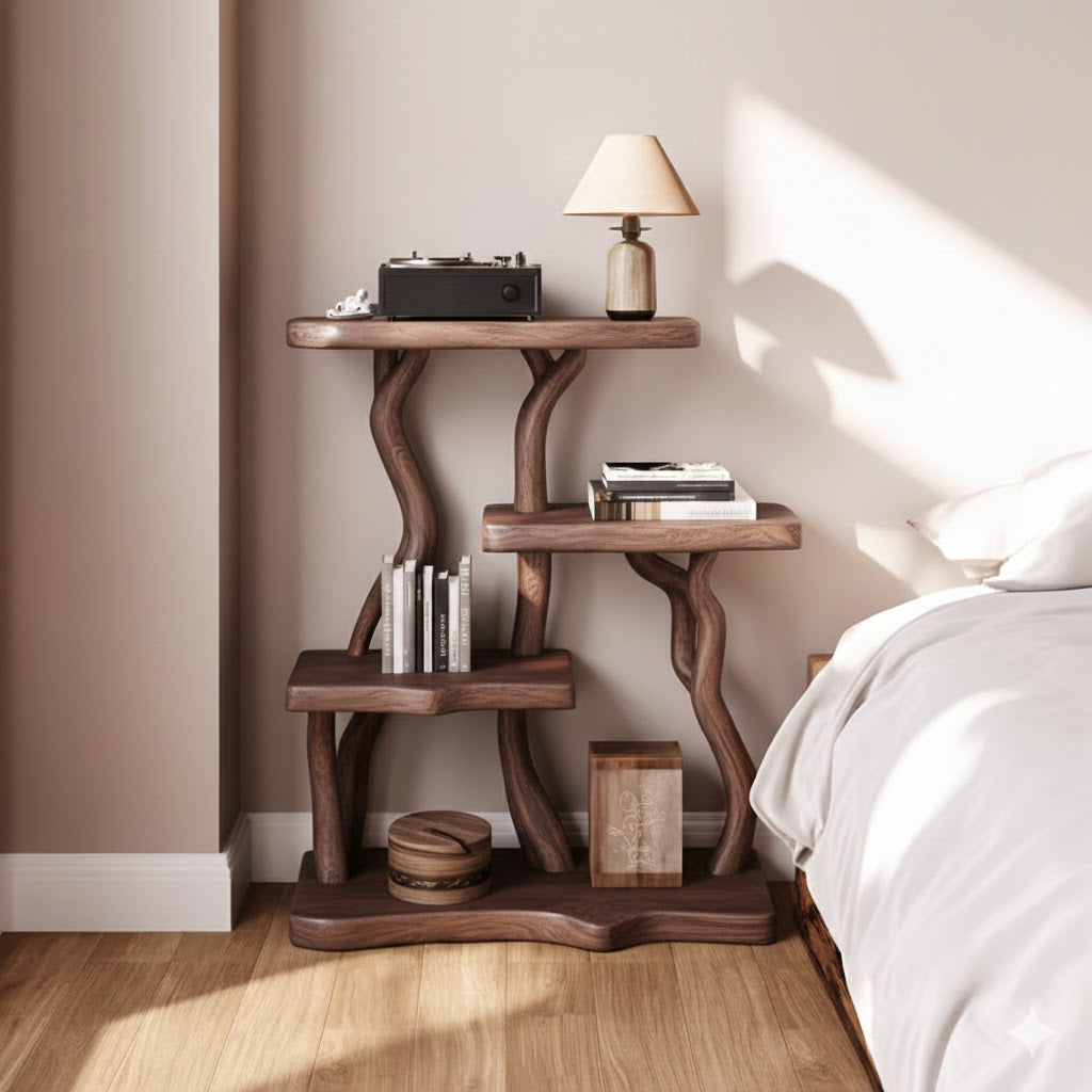 Table de chevet bibliothèque en bois flotté – Meuble rustique naturel