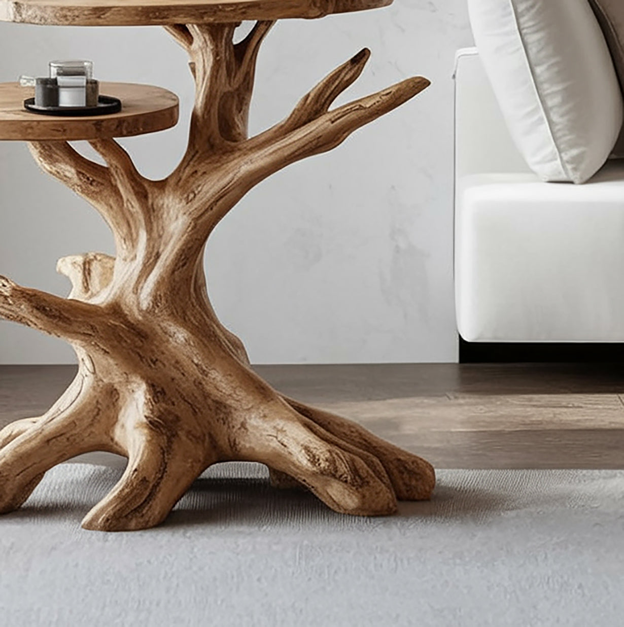 Handmade Solid Wood End Table, Tree Base Side Table, Rustic Home Decor