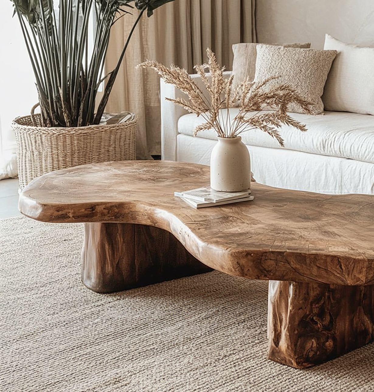 Live Edge Solid Wood Coffee Table – Handcrafted Rustic Center Table