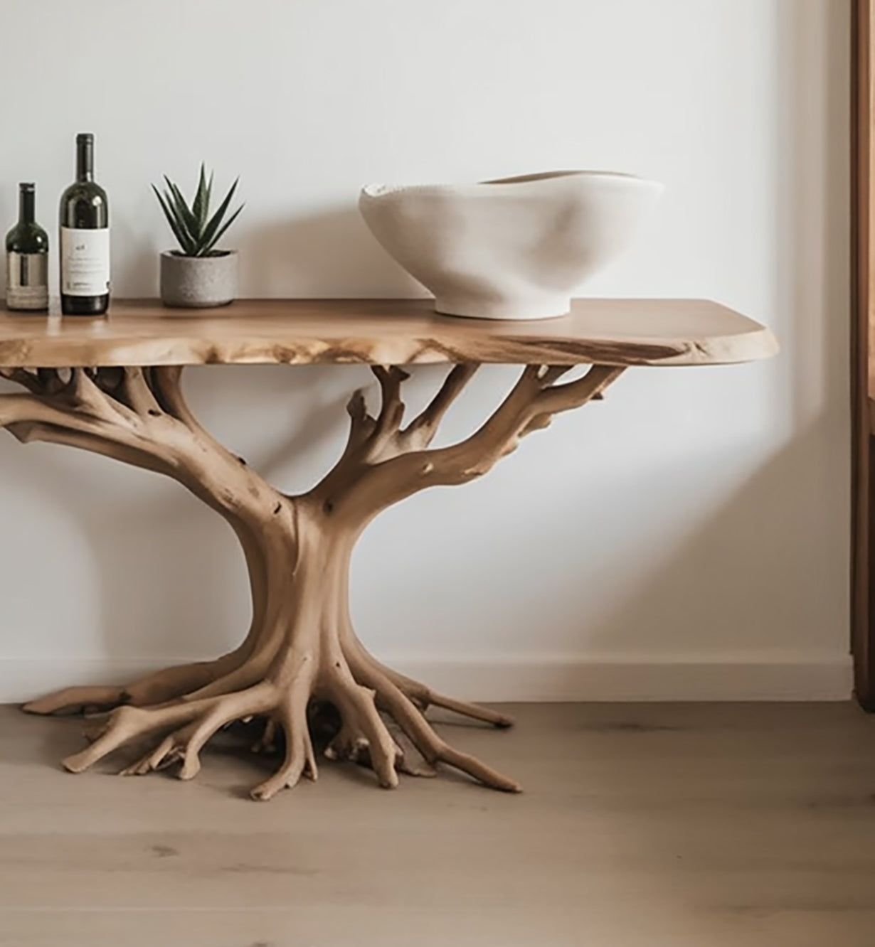 Console En Bois Massif Avec Pied Arbre – Meuble Entrée Unique