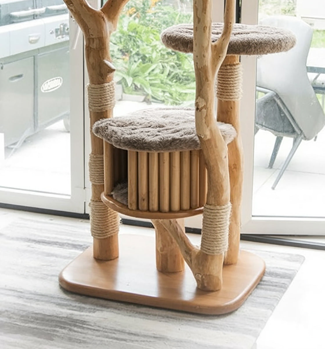 Luxury Wooden Cat Tree Tower – Modern Multi-Level Cat Condo with Scratching Posts