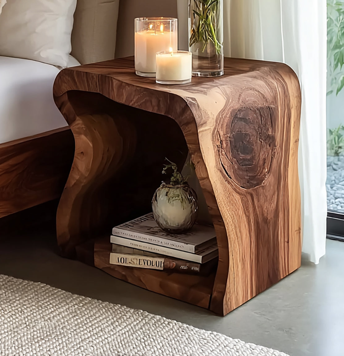 Live Edge End Table – Rustic Solid Wood End Table for Living Room