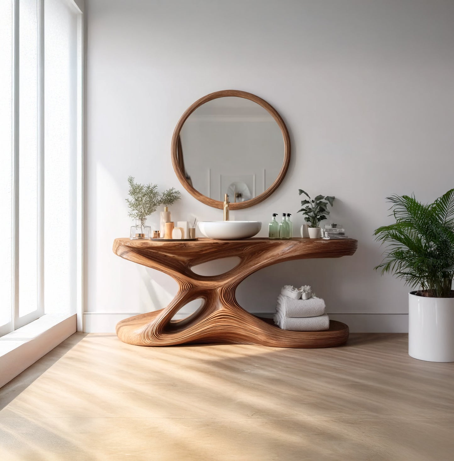 Handcrafted Corner Bathroom Vanity – Rustic Single Sink Cabinet with Shelf